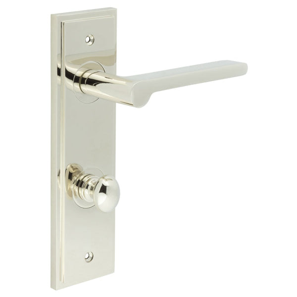 Burlington - Fitzrovia Door Handle Din Bathroom Backplate Polished Nickel & Turn & Release - BUR-15PN-456PN-80PN