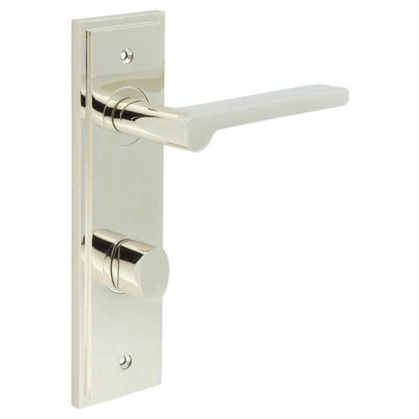 Burlington - Fitzrovia Door Handle Din Bathroom Backplate Polished Nickel & Turn & Release - BUR-15PN-456PN-81PN