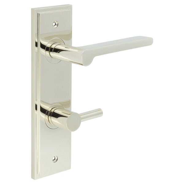 Burlington - Fitzrovia Door Handle Din Bathroom Backplate Polished Nickel & Turn & Release - BUR-15PN-456PN-82PN