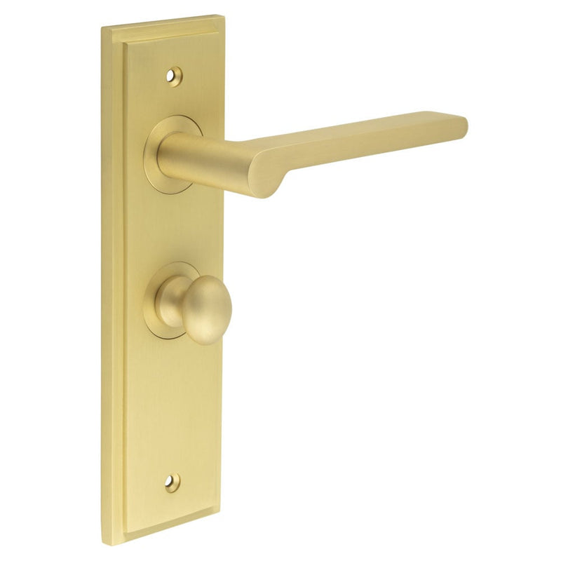 Burlington - Fitzrovia Door Handle Bathroom Backplate Satin Brass & Turn & Release - BUR-15SB-453SB-80SB