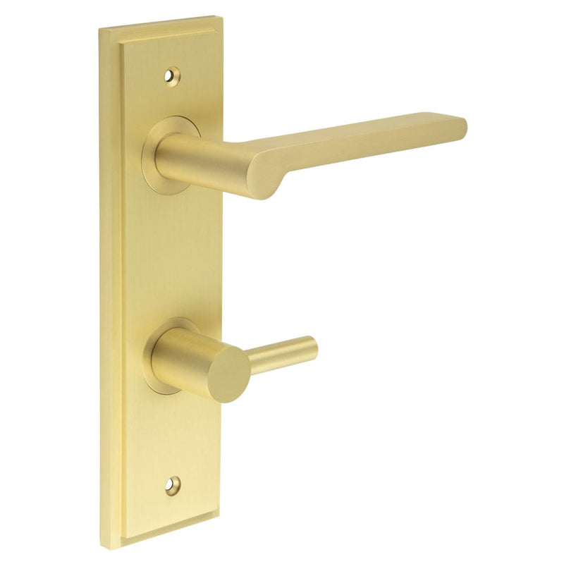 Burlington - Fitzrovia Door Handle Din Bathroom Backplate Satin Brass & Turn & Release - BUR-15SB-456SB-82SB