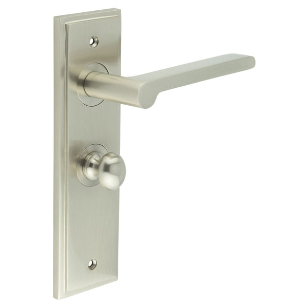 Burlington - Fitzrovia Door Handle Bathroom Backplate Satin Nickel & Turn & Release - BUR-15SN-453SN-80SN