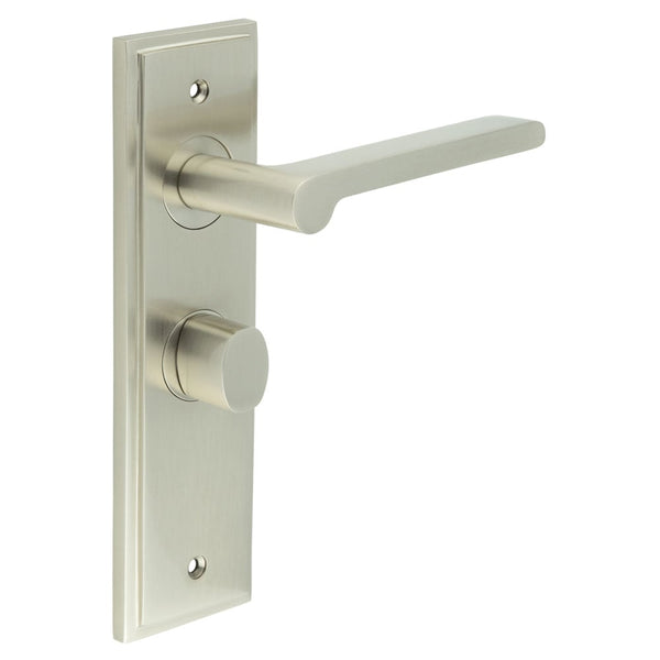 Burlington - Fitzrovia Door Handle Bathroom Backplate Satin Nickel & Turn & Release - BUR-15SN-453SN-81SN