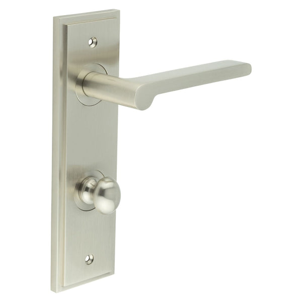 Burlington - Fitzrovia Door Handle Din Bathroom Backplate Satin Nickel & Turn & Release - BUR-15SN-456SN-80SN