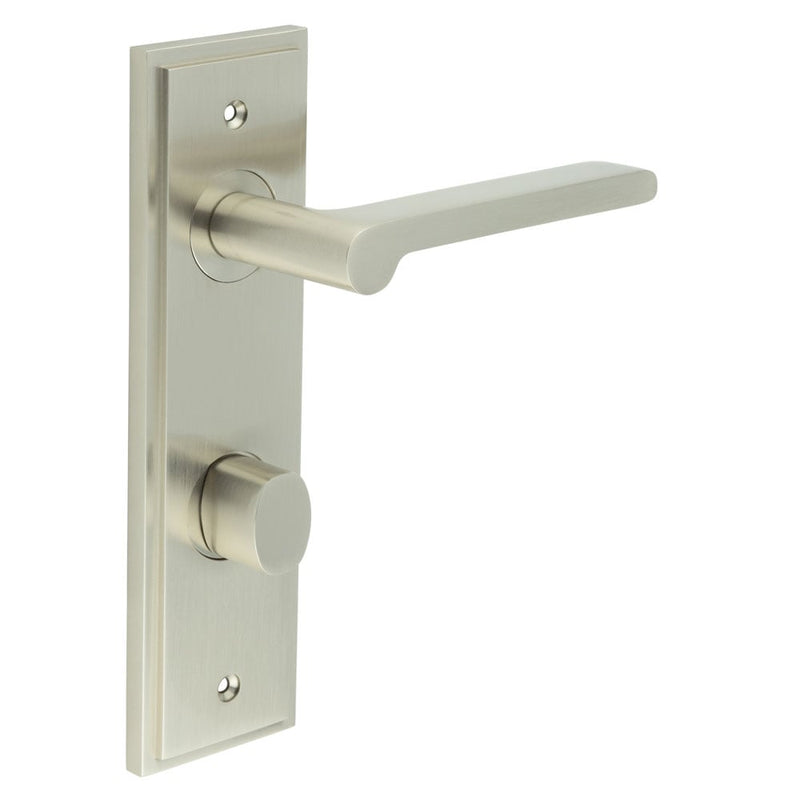 Burlington - Fitzrovia Door Handle Din Bathroom Backplate Satin Nickel & Turn & Release - BUR-15SN-456SN-81SN