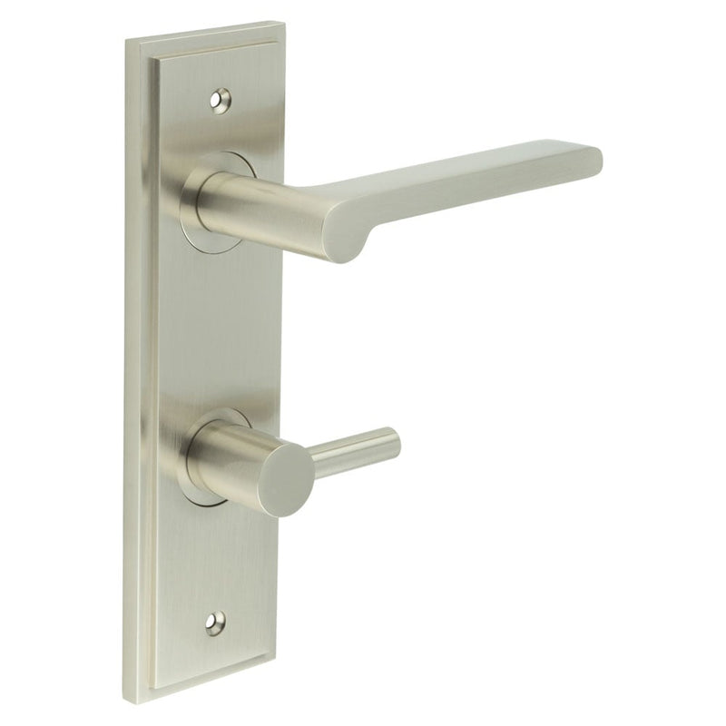 Burlington - Fitzrovia Door Handle Din Bathroom Backplate Satin Nickel & Turn & Release - BUR-15SN-456SN-82SN