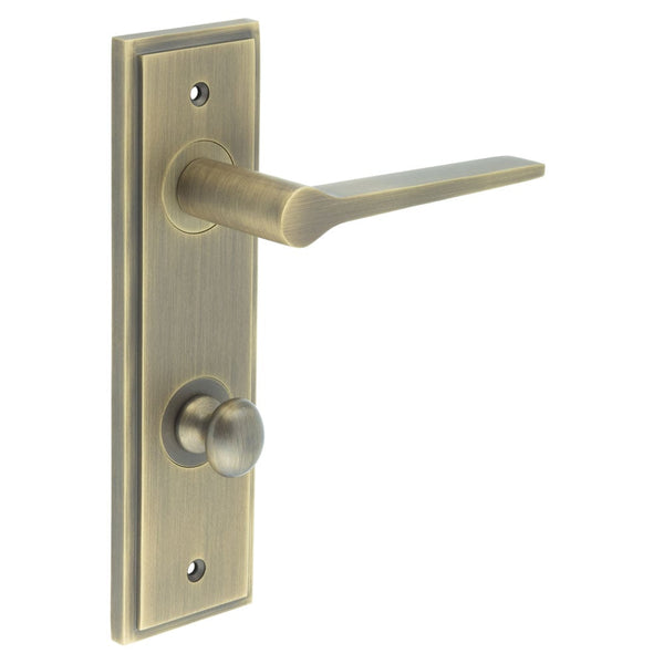 Burlington - Knightsbridge Door Handle Din Bathroom Backplate Antique Brass & Turn & Release - BUR-20AB-456AB-80AB