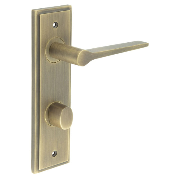 Burlington - Knightsbridge Door Handle Din Bathroom Backplate Antique Brass & Turn & Release - BUR-20AB-456AB-81AB