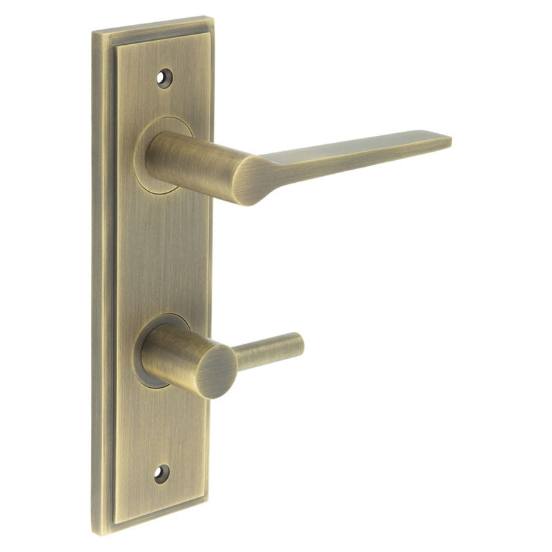 Burlington - Knightsbridge Door Handle Din Bathroom Backplate Antique Brass & Turn & Release - BUR-20AB-456AB-82AB