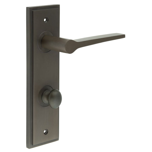 Burlington - Knightsbridge Door Handle Din Bathroom Backplate Dark Bronze & Turn & Release - BUR-20DB-456DB-80DB