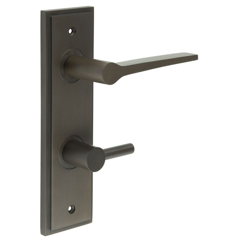 Burlington - Knightsbridge Door Handle Din Bathroom Backplate Dark Bronze & Turn & Release - BUR-20DB-456DB-82DB