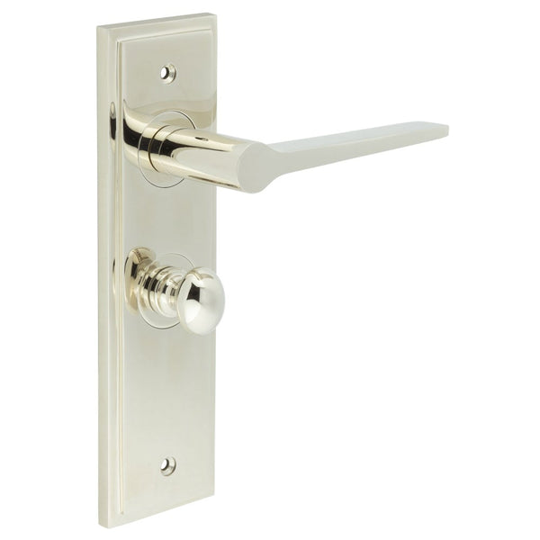 Burlington - Knightsbridge Door Handle Bathroom Backplate Polished Nickel & Turn & Release - BUR-20PN-453PN-80PN