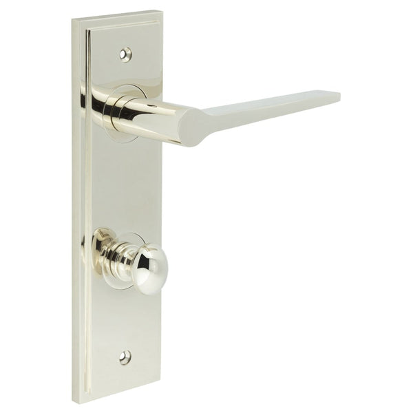 Burlington - Knightsbridge Door Handle Din Bathroom Backplate Polished Nickel & Turn & Release - BUR-20PN-456PN-80PN