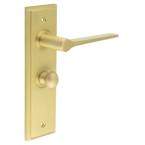 Burlington - Knightsbridge Door Handle Bathroom Backplate Satin Brass & Turn & Release - BUR-20SB-453SB-80SB