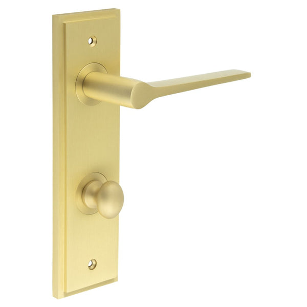 Burlington - Knightsbridge Door Handle Din Bathroom Backplate Satin Brass & Turn & Release - BUR-20SB-456SB-80SB