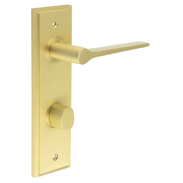 Burlington - Knightsbridge Door Handle Din Bathroom Backplate Satin Brass & Turn & Release - BUR-20SB-456SB-81SB