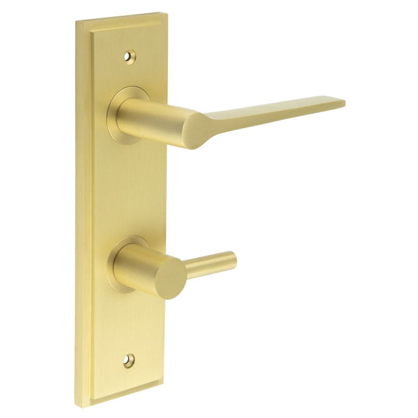 Burlington - Knightsbridge Door Handle Din Bathroom Backplate Satin Brass & Turn & Release - BUR-20SB-456SB-82SB