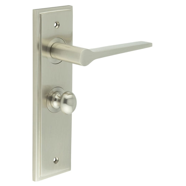 Burlington - Knightsbridge Door Handle Bathroom Backplate Satin Nickel & Turn & Release - BUR-20SN-453SN-80SN