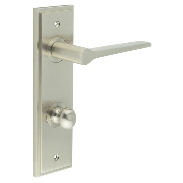 Burlington - Knightsbridge Door Handle Din Bathroom Backplate Satin Nickel & Turn & Release - BUR-20SN-456SN-80SN