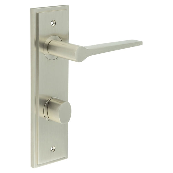 Burlington - Knightsbridge Door Handle Din Bathroom Backplate Satin Nickel & Turn & Release - BUR-20SN-456SN-81SN