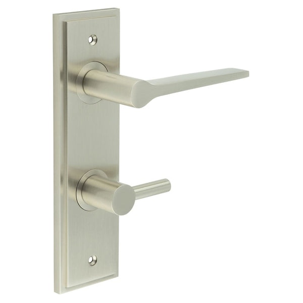 Burlington - Knightsbridge Door Handle Din Bathroom Backplate Satin Nickel & Turn & Release - BUR-20SN-456SN-82SN