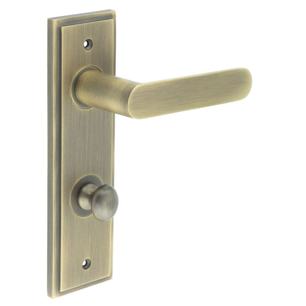 Burlington - Kensington Door Handle Din Bathroom Backplate Antique Brass & Turn & Release - BUR-25AB-456AB-80AB