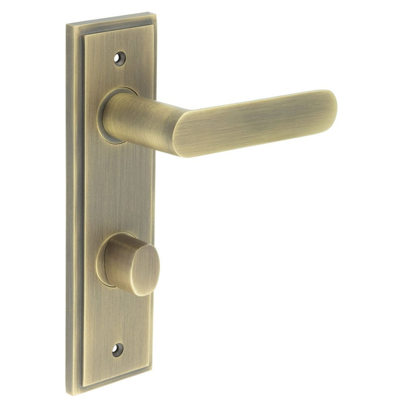 Burlington - Kensington Door Handle Din Bathroom Backplate Antique Brass & Turn & Release - BUR-25AB-456AB-81AB