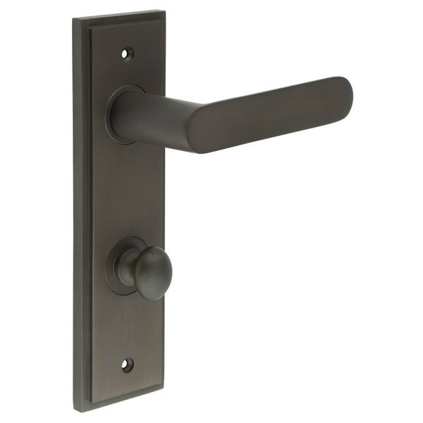 Burlington - Kensington Door Handle Din Bathroom Backplate Dark Bronze & Turn & Release - BUR-25DB-456DB-80DB