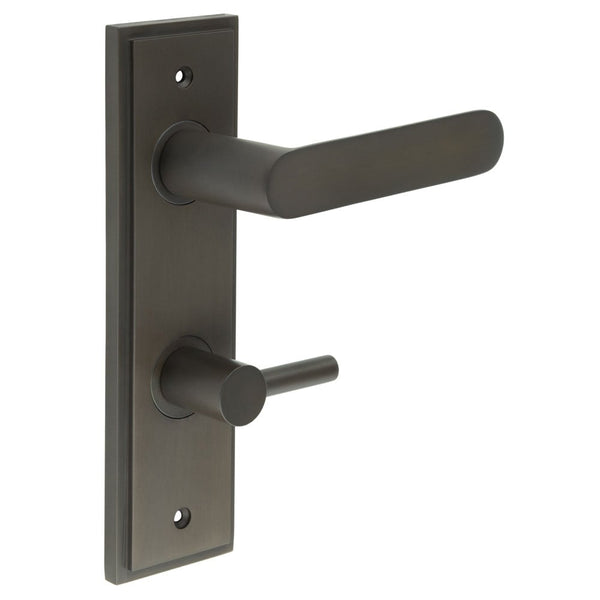 Burlington - Kensington Door Handle Din Bathroom Backplate Dark Bronze & Turn & Release - BUR-25DB-456DB-82DB