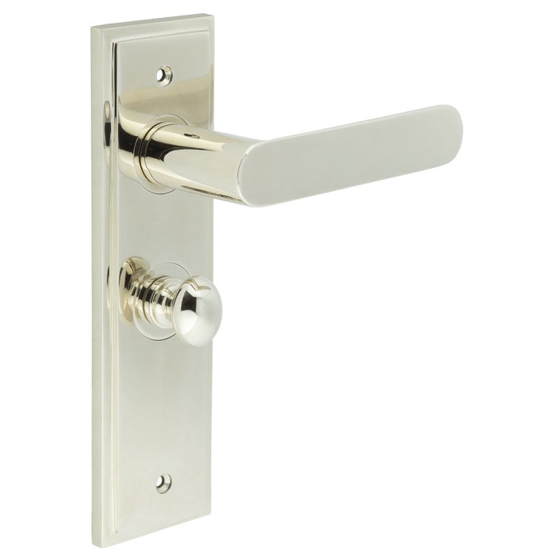 Burlington - Kensington Door Handle Bathroom Backplate Polished Nickel & Turn & Release - BUR-25PN-453PN-80PN