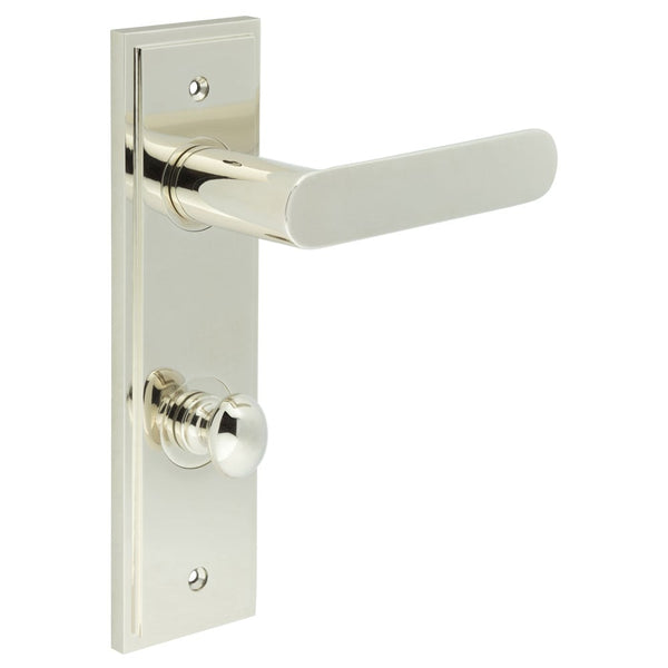 Burlington - Kensington Door Handle Din Bathroom Backplate Polished Nickel & Turn & Release - BUR-25PN-456PN-80PN