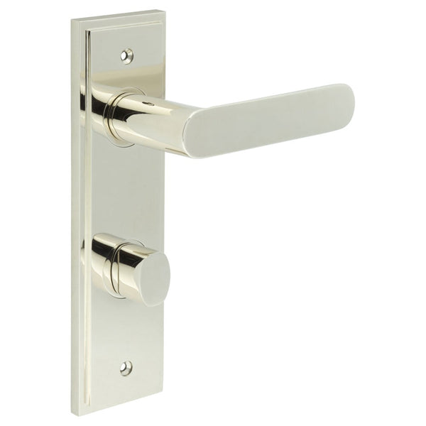 Burlington - Kensington Door Handle Din Bathroom Backplate Polished Nickel & Turn & Release - BUR-25PN-456PN-81PN