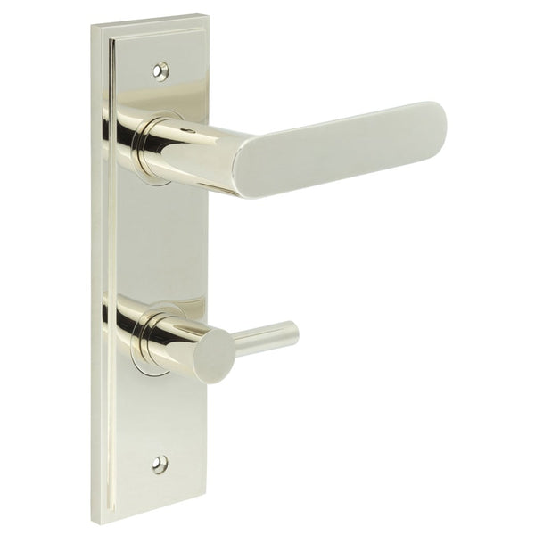 Burlington - Kensington Door Handle Din Bathroom Backplate Polished Nickel & Turn & Release - BUR-25PN-456PN-82PN