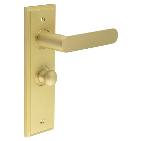 Burlington - Kensington Door Handle Bathroom Backplate Satin Brass & Turn & Release - BUR-25SB-453SB-80SB