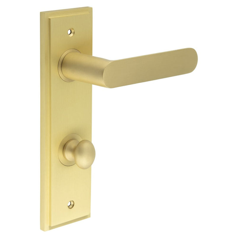 Burlington - Kensington Door Handle Din Bathroom Backplate Satin Brass & Turn & Release - BUR-25SB-456SB-80SB