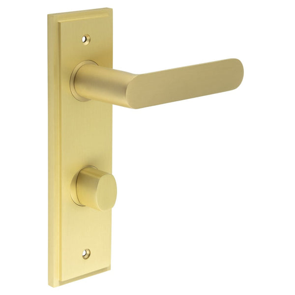 Burlington - Kensington Door Handle Din Bathroom Backplate Satin Brass & Turn & Release - BUR-25SB-456SB-81SB