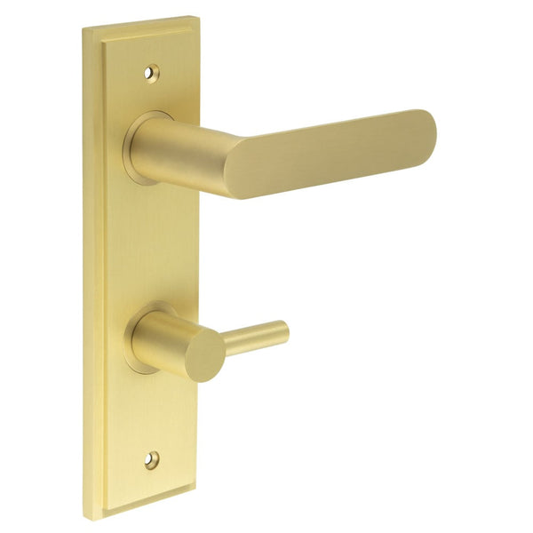 Burlington - Kensington Door Handle Din Bathroom Backplate Satin Brass & Turn & Release - BUR-25SB-456SB-82SB