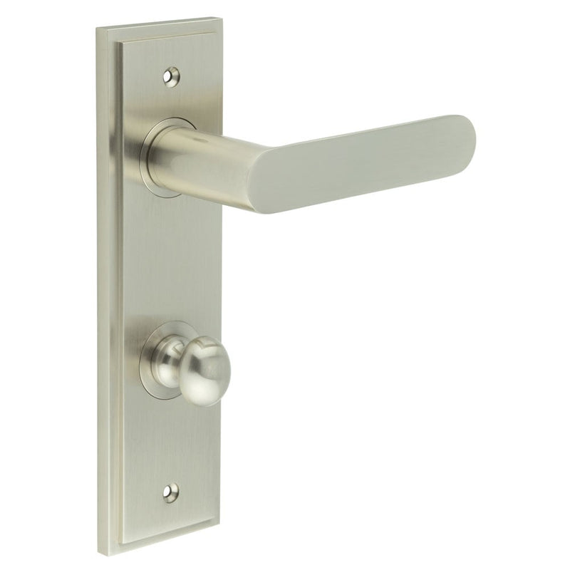 Burlington - Kensington Door Handle Din Bathroom Backplate Satin Nickel & Turn & Release - BUR-25SN-456SN-80SN