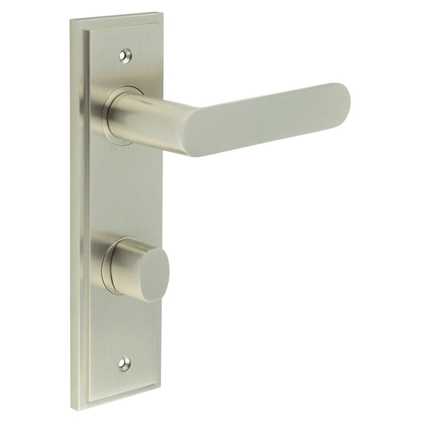 Burlington - Kensington Door Handle Din Bathroom Backplate Satin Nickel & Turn & Release - BUR-25SN-456SN-81SN