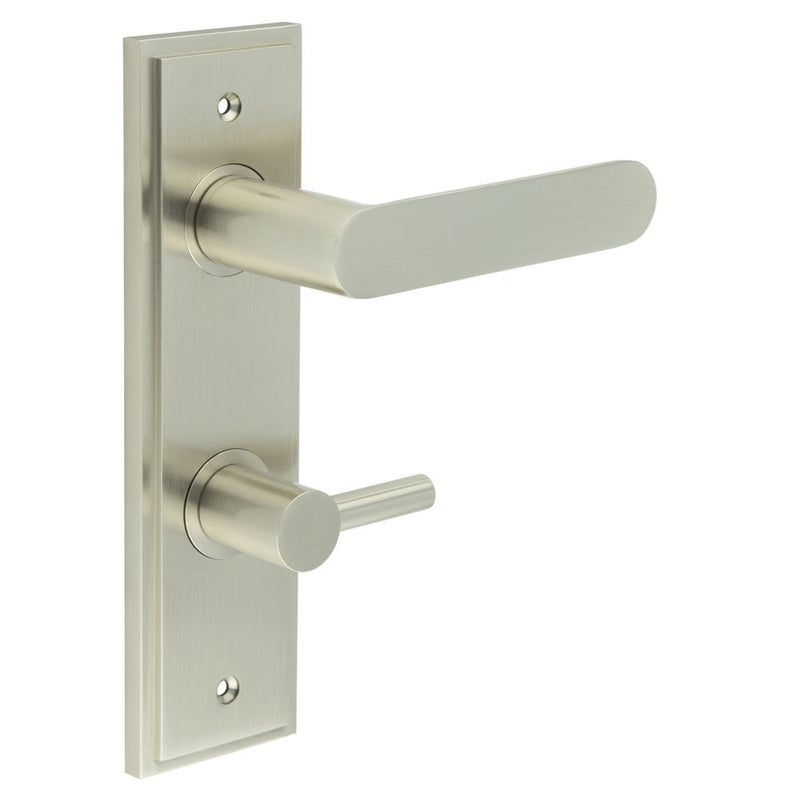 Burlington - Kensington Door Handle Din Bathroom Backplate Satin Nickel & Turn & Release - BUR-25SN-456SN-82SN