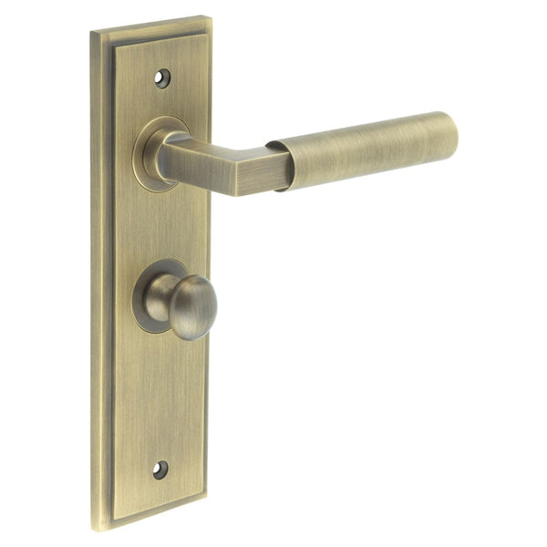 Burlington - Westminster Door Handle Bathroom Backplate Antique Brass & Turn & Release - BUR-30AB-453AB-80AB