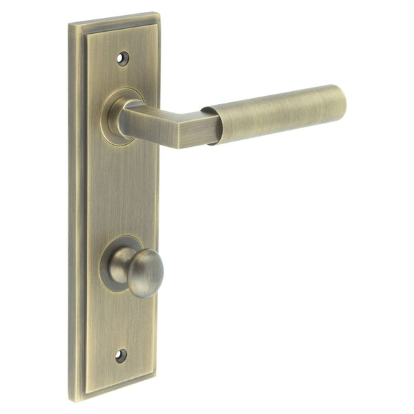 Burlington - Westminster Door Handle Din Bathroom Backplate Antique Brass & Turn & Release - BUR-30AB-456AB-80AB