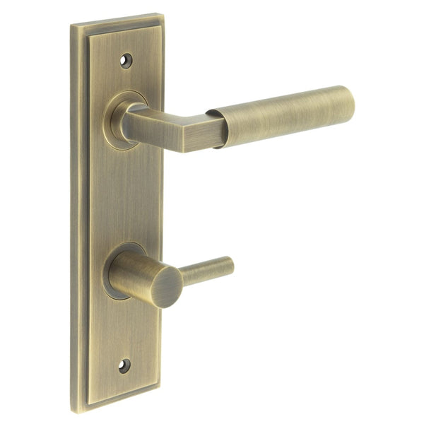 Burlington - Westminster Door Handle Din Bathroom Backplate Antique Brass & Turn & Release - BUR-30AB-456AB-82AB