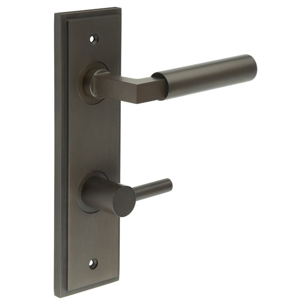 Burlington - Westminster Door Handle Din Bathroom Backplate Dark Bronze & Turn & Release - BUR-30DB-456DB-82DB