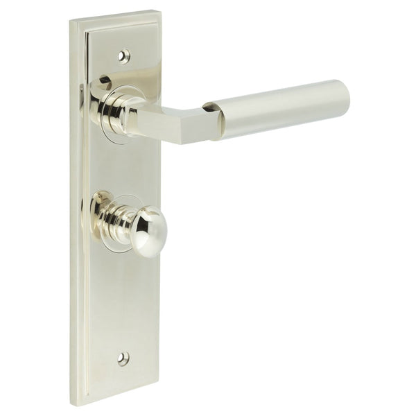 Burlington - Westminster Door Handle Bathroom Backplate Polished Nickel & Turn & Release - BUR-30PN-453PN-80PN