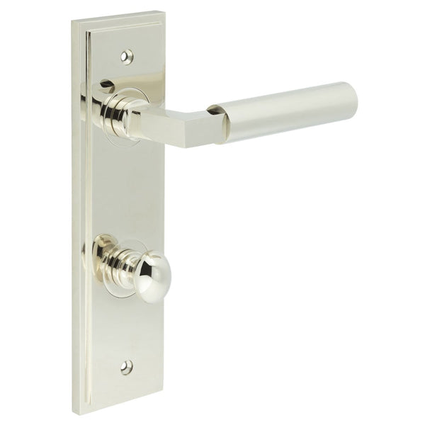 Burlington - Westminster Door Handle Din Bathroom Backplate Polished Nickel & Turn & Release - BUR-30PN-456PN-80PN