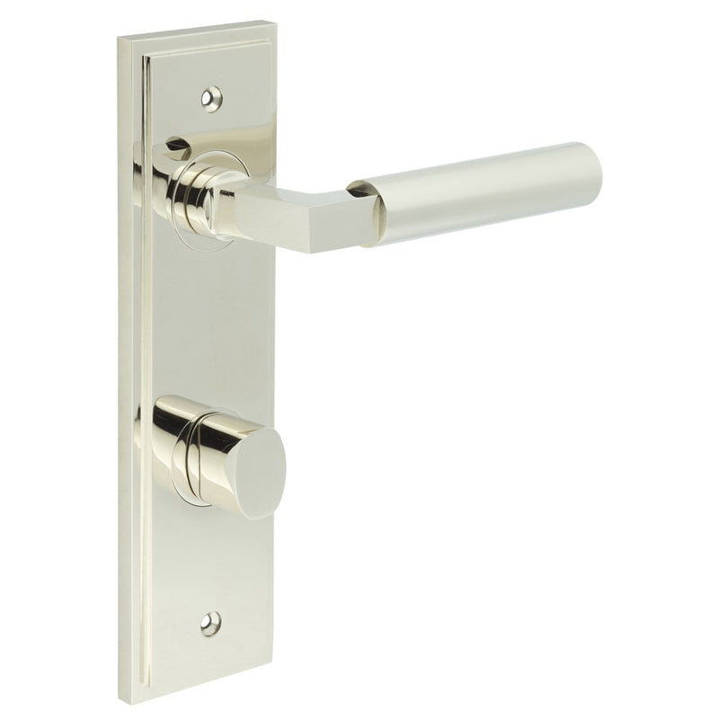 Burlington - Westminster Door Handle Din Bathroom Backplate Polished Nickel & Turn & Release - BUR-30PN-456PN-81PN