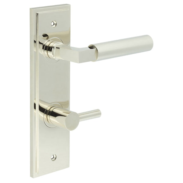 Burlington - Westminster Door Handle Din Bathroom Backplate Polished Nickel & Turn & Release - BUR-30PN-456PN-82PN