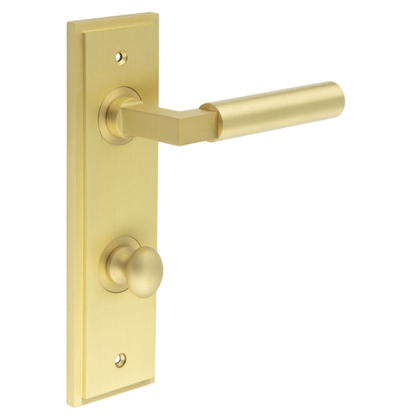 Burlington - Westminster Door Handle Din Bathroom Backplate Satin Brass & Turn & Release - BUR-30SB-456SB-80SB