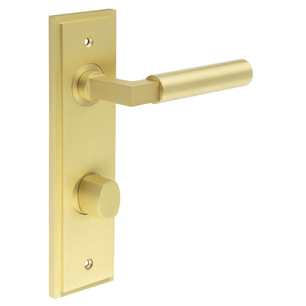 Burlington - Westminster Door Handle Din Bathroom Backplate Satin Brass & Turn & Release - BUR-30SB-456SB-81SB